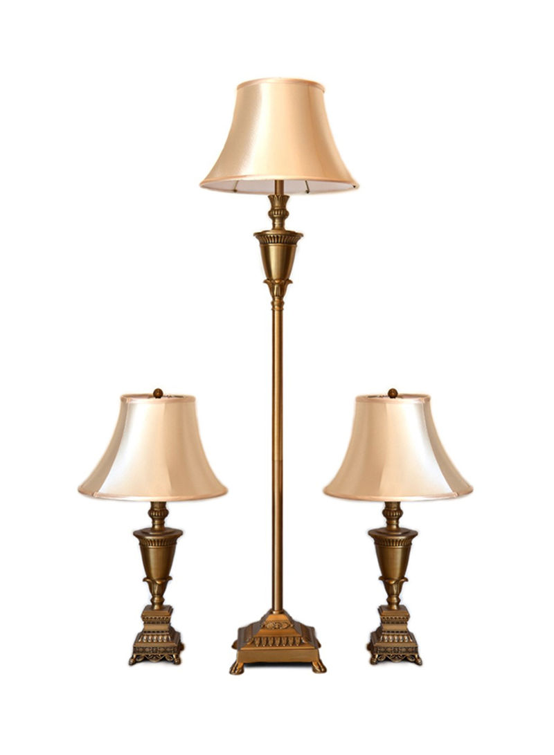 3-Piece Lamp Set Gold/Beige