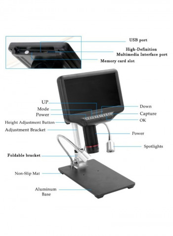 3D Digital Interface Microscope With Adjustable Screen/Bracket 200 x 190 x 120millimeter Black