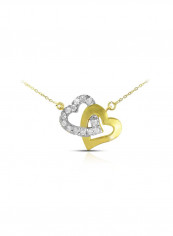 18K Solid Gold And 0.15Cts Diamonds Interlocking Hearts Necklace