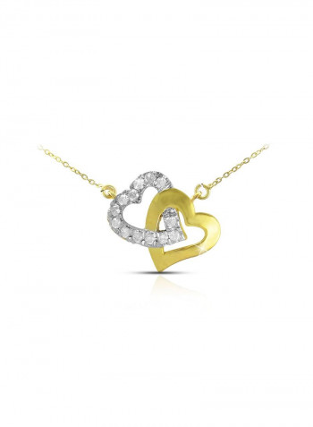 18K Solid Gold And 0.15Cts Diamonds Interlocking Hearts Necklace