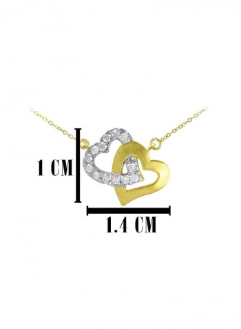 18K Solid Gold And 0.15Cts Diamonds Interlocking Hearts Necklace