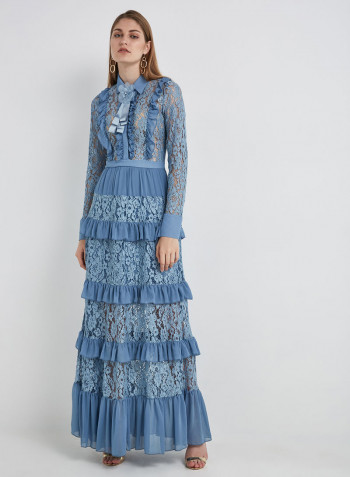 Fashionable Long Sleeve Maxi Dress Blue