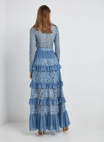 Fashionable Long Sleeve Maxi Dress Blue