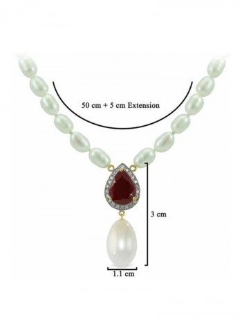 18 Karat Gold Diamond Studed Ruby And Pearl Necklace