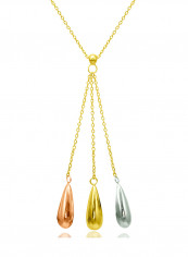 18 Karat Solid 3 Tone Gold Drop With 7 mm Drop Pearls Pendant Necklace