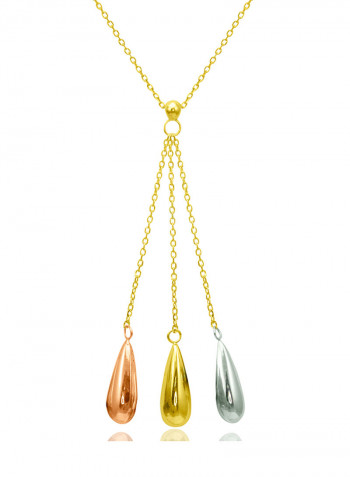 18 Karat Solid 3 Tone Gold Drop With 7 mm Drop Pearls Pendant Necklace