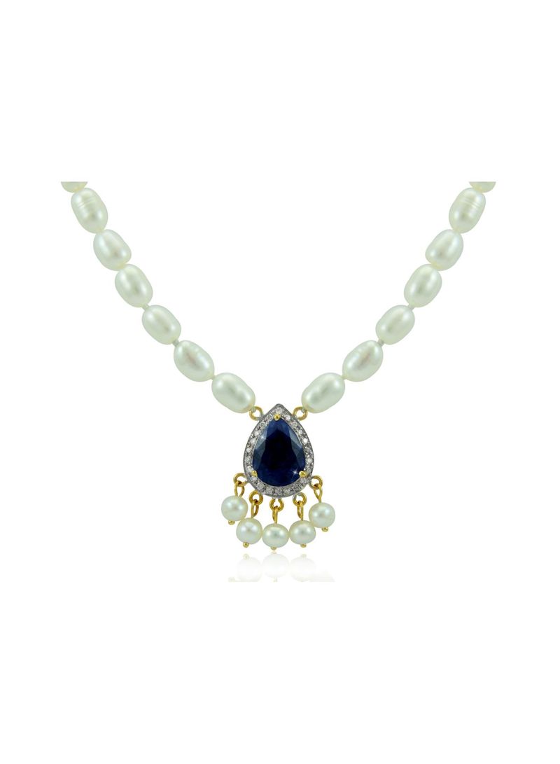 18K Gold 0.12ct Diamonds Royal Indian Sapphire Necklace