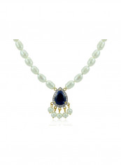 18K Gold 0.12ct Diamonds Royal Indian Sapphire Necklace