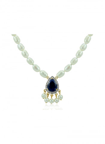 18K Gold 0.12ct Diamonds Royal Indian Sapphire Necklace