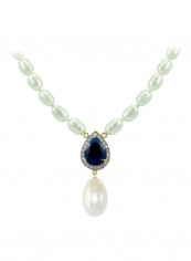 18 Karat Gold Royal Indian 0.12 Ct Diamond Sapphire And Pearl Necklace