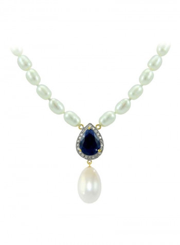 18 Karat Gold Royal Indian 0.12 Ct Diamond Sapphire And Pearl Necklace