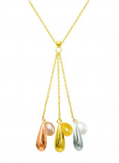18 Karat Solid 3 Tone Gold Drop With 7 mm Drop Pearls Pendant Necklace