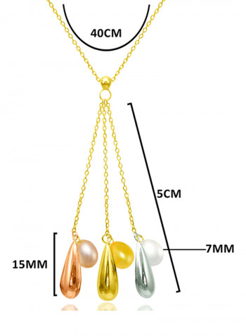 18 Karat Solid 3 Tone Gold Drop With 7 mm Drop Pearls Pendant Necklace