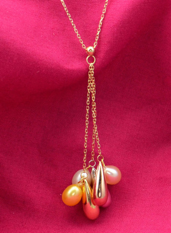 18 Karat Solid 3 Tone Gold Drop With 7 mm Drop Pearls Pendant Necklace