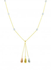 18 Karat Solid 3 Tone Gold Gradual Built In Pearl With Drop Necklace