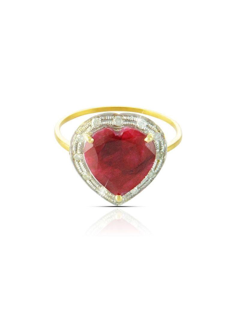 18k Gold 10mm Genuine Heart Cut Ruby 0.13Ct Genuine Diamonds Ring