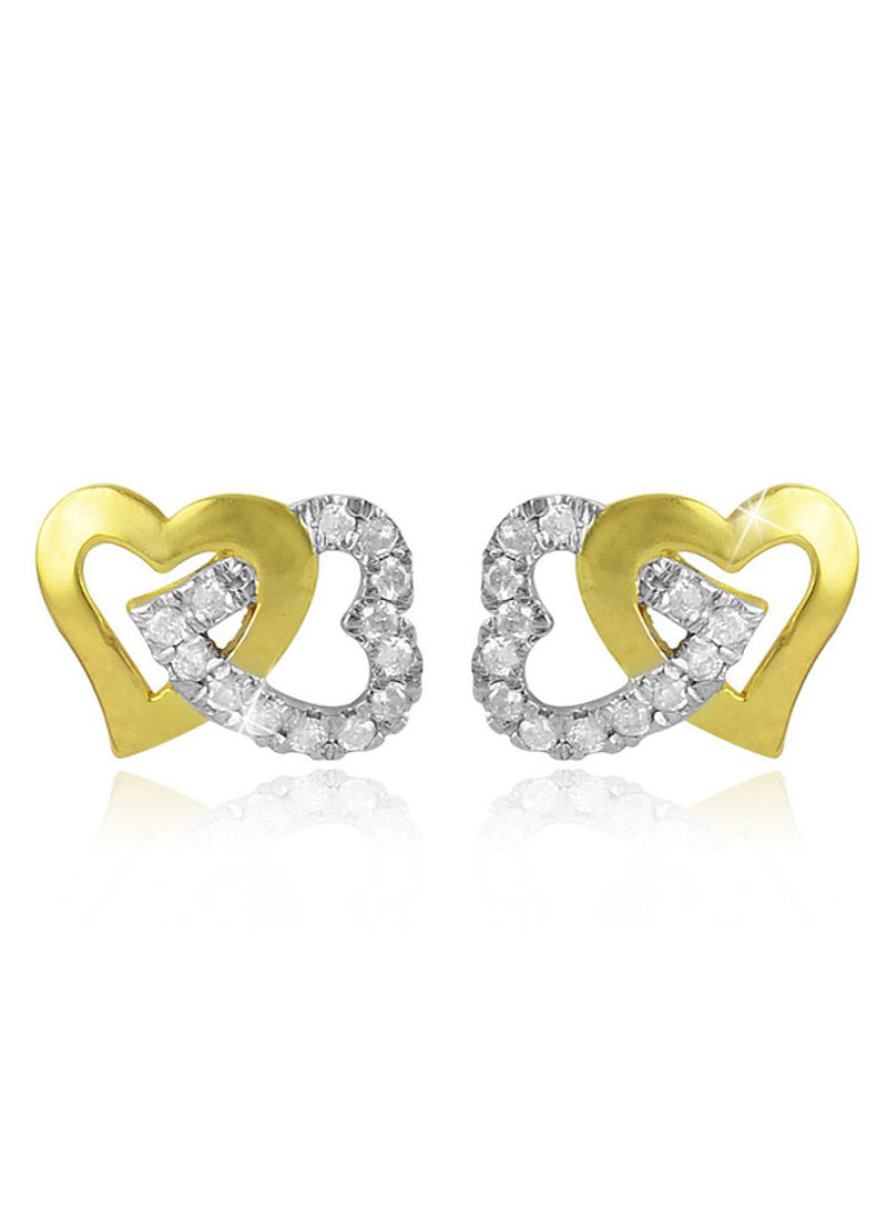 18K Solid Gold And 0.30Cts Diamonds Interlocking Hearts Earrings