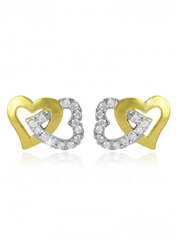 18K Solid Gold And 0.30Cts Diamonds Interlocking Hearts Earrings