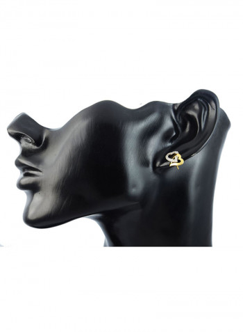 18K Solid Gold And 0.30Cts Diamonds Interlocking Hearts Earrings