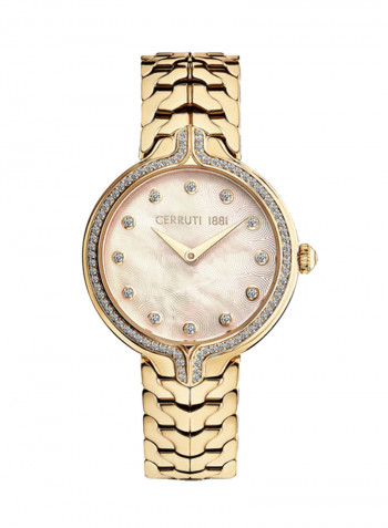 Exclusive Set Box by Cerruti 1881 Includes Watch with White Mother of Pearl Dial and Gold Plated Bracelet and Includes Gold Plated Necklace and Bracelet