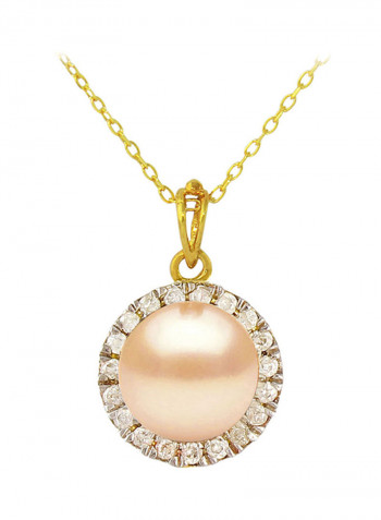 18 Karat Solid Gold 0.10 Carat Genuine Diamonds And 6-7 mm Pearl Pendant Necklace