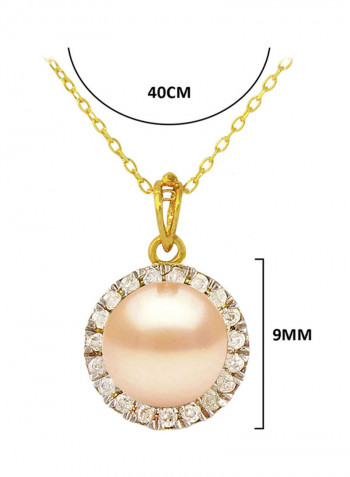 18 Karat Solid Gold 0.10 Carat Genuine Diamonds And 6-7 mm Pearl Pendant Necklace