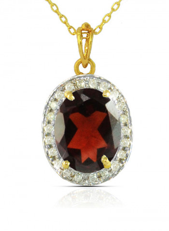 18K Gold Genuine Diamond Oval Cut Garnet Pendant Necklace 0.12 Carat