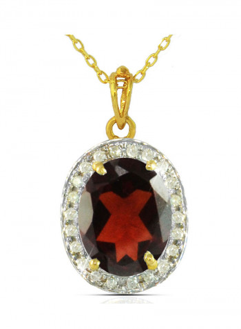 18K Gold Genuine Diamond Oval Cut Garnet Pendant Necklace 0.12 Carat