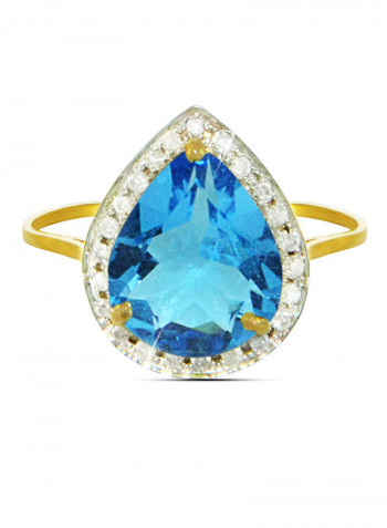 18K Gold Genuine Diamond Swiss Blue Topaz Ring 0.12 Carat