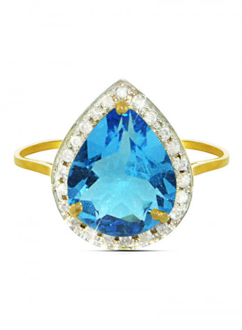 18K Gold Genuine Diamond Swiss Blue Topaz Ring 0.12 Carat