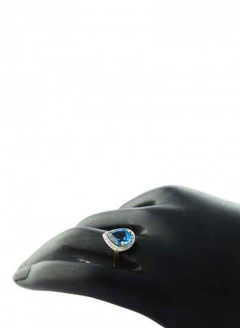 18K Gold Genuine Diamond Swiss Blue Topaz Ring 0.12 Carat