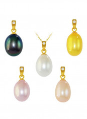 5-Piece 18 Karat Gold Diamond Pearl Pendant Necklace Set