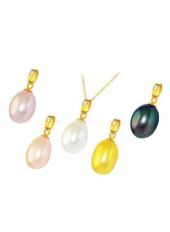 5-Piece 18 Karat Gold Diamond Pearl Pendant Necklace Set