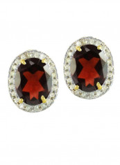 18 Karat Gold Genuine Diamond Oval Cut Garnet Earrings