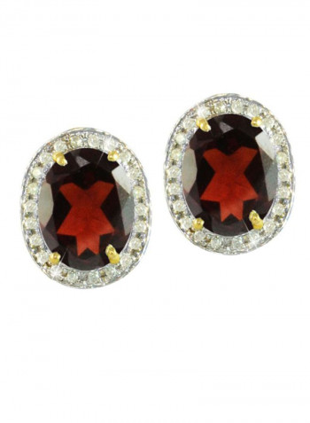 18 Karat Gold Genuine Diamond Oval Cut Garnet Earrings