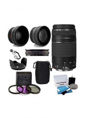 8-Piece EF 75-300mm f/4-5.6 III Telephoto Zoom Lens With Bundle Kit Black/Purple/Blue