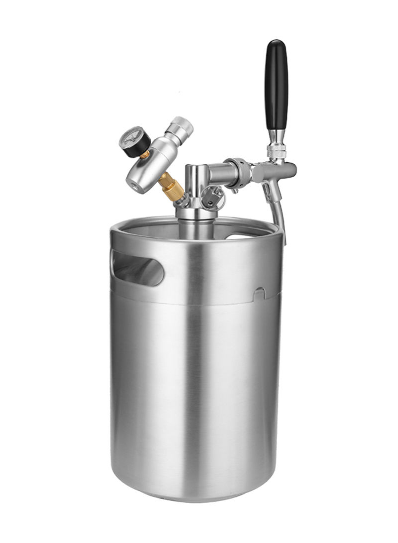 Mini Beer Keg Growler With Adjustable Tap And CO2 Injector Silver
