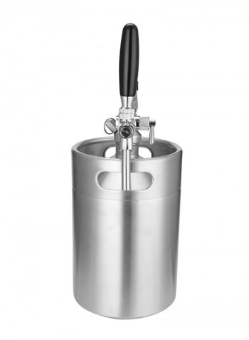 Mini Beer Keg Growler With Adjustable Tap And CO2 Injector Silver