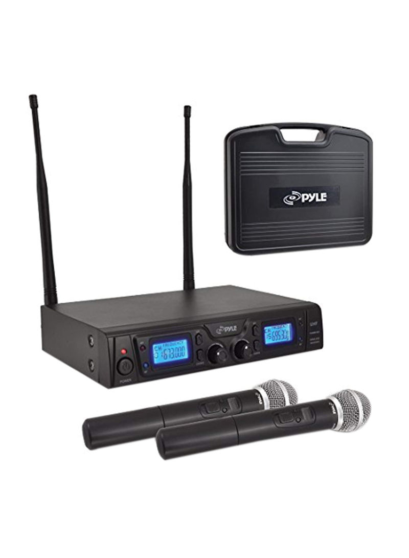6 Piece Dual UHF Wireless Microphone With Receiver System And Travel Case PDWM3360 Black