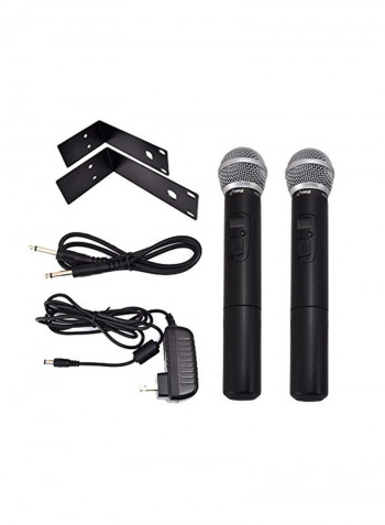 6 Piece Dual UHF Wireless Microphone With Receiver System And Travel Case PDWM3360 Black