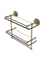 2-Tier Monte Collection Glass Shelf With Towel Bar Gold/Clear 16inch