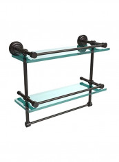 Brass Double Towel Bar With Glass Shelf Black/Clear 16x5inch