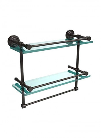 Brass Double Towel Bar With Glass Shelf Black/Clear 16x5inch