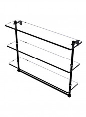 3-Tiered Integrated Towel Bar Glass Shelf Clear/Black 22inch
