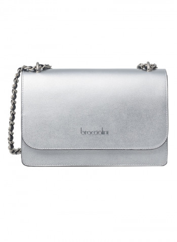 Michelle Logo Detail Shoulder Bag Silver