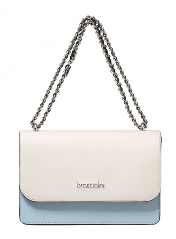 Michelle Colourblock Pattern Shoulder Bag Off White/Blue/Silver