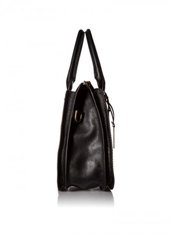 Leather Zipper Tote Bag Black
