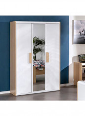 Genesis 3-Door Wardrobe With Mirror Beige/White 128x209x60cm