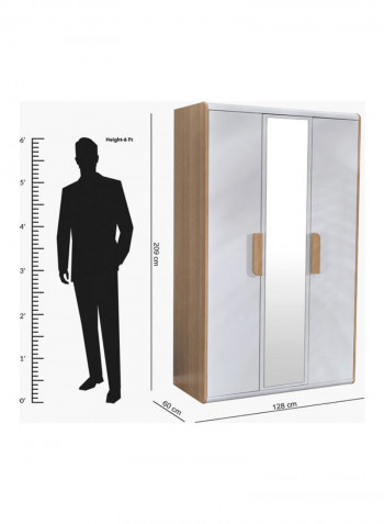 Genesis 3-Door Wardrobe With Mirror Beige/White 128x209x60cm