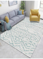 Geometric Print Simple Anti-Skidding Living Room Carpet White/Blue 200x300centimeter